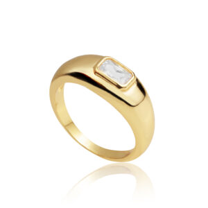 ANEL PEDRA NO CENTRO CAIXA FECHADA RAHRA FOLHEADO A OURO 18K