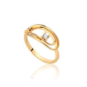 ANEL DOIS ELOS OVAIS E PEDRA RAHRA FOLHEADO A OURO 18K