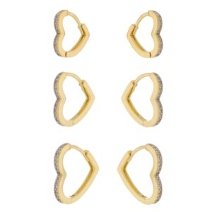 BRINCO TRIO ARGOLINHA CORAÇÃO CRAVEJADO RAHRA FOLHEADO A OURO 18K (CLASSIC)
