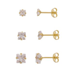 BRINCO TRIO QUADRADO ZIRCÔNIA 5MM 4MM 3MM RAHRA FOLHEADO A OURO 18K (CLASSIC)