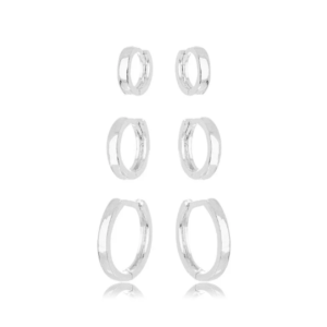 BRINCO TRIO ARGOLINHA LISA LATERAL RETA RAHRA PRATEADO (CLASSIC)