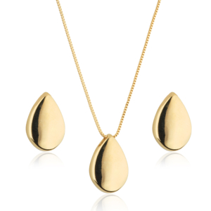 CONJUNTO GOTA MEDIA LISA SEMIJOIA BANHADA OURO 18K 45CM