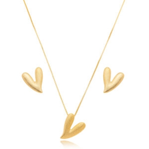 CONJUNTO CORAÇÃO FOSCO SEMIJOIA BANHADA OURO 18K 45CM