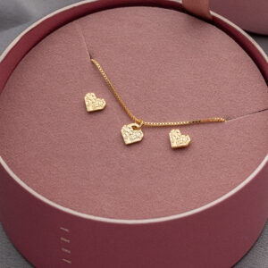 (KIT) CONJUNTO CORAÇÃO DIAMANTADO SEMIJOIA BANHADA OURO 18K 45CM