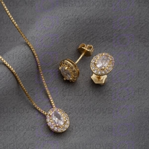 (KIT PREMIUM) CONJUNTO OVAL LATERAL CRAV SEMIJOIA BANHADA OURO 18K