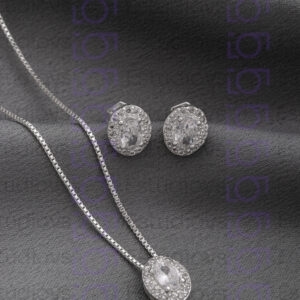 (KIT PREMIUM) CONJUNTO OVAL LATERAL CRAV SEMIJOIA BANHADA PRATA
