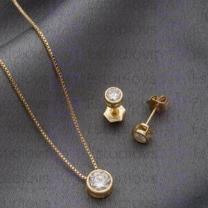 (KIT PREMIUM) CONJUNTO PONTO DE LUZ MOISSANITE SEMIJOIA BANHADA OURO 18K