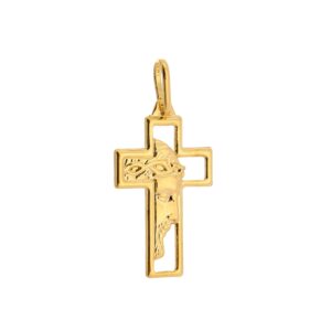 PINGENTE FACE NA CRUZ MÉDIA RAHRA FOLHEADO A OURO 18K (CLASSIC)