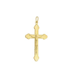 PINGENTE CRUCIFIXO CHAPA ORNADA GD RAHRA FOLHEADO A OURO 18K (CLASSIC)