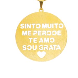 PINGENTE MANDALA FOSCA E FRASES RAHRA FOLHEADO A OURO 18K